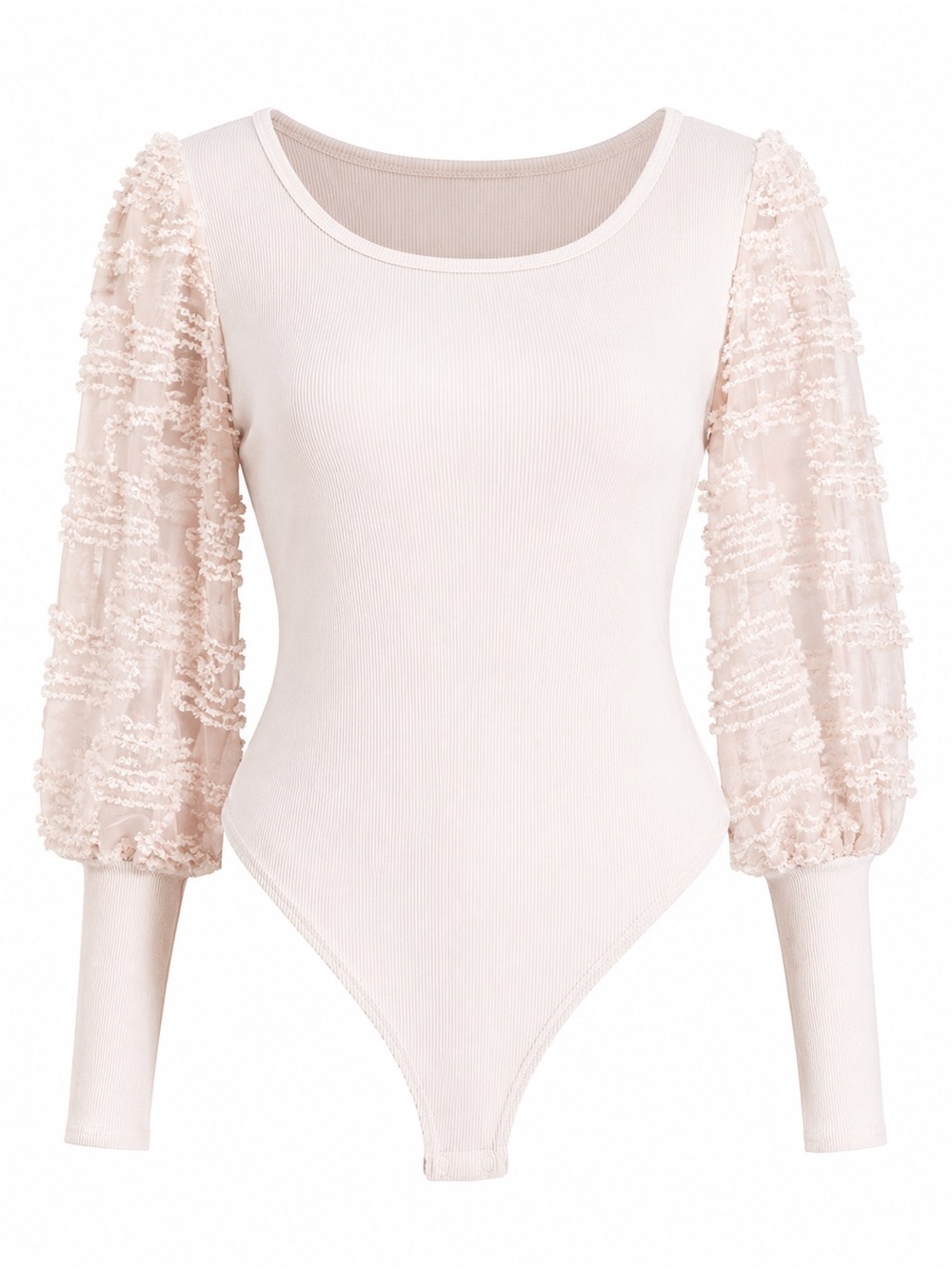 AndTheWhy Textured Puff Sleeve Oatmeal Coquette Bodysuit Women’s Size Medium